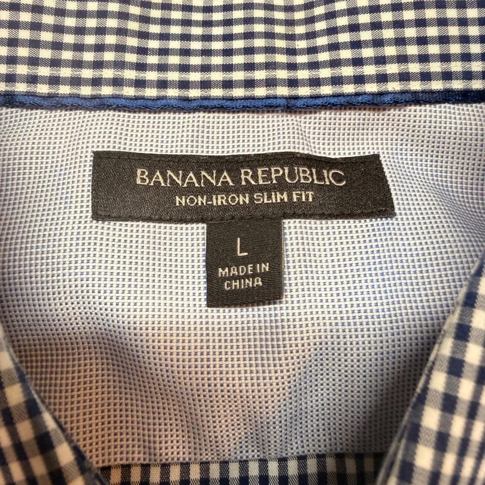 Banana Republic Non-Iron Slim Fit Shirt Mens L Blue White Gingham Button Down